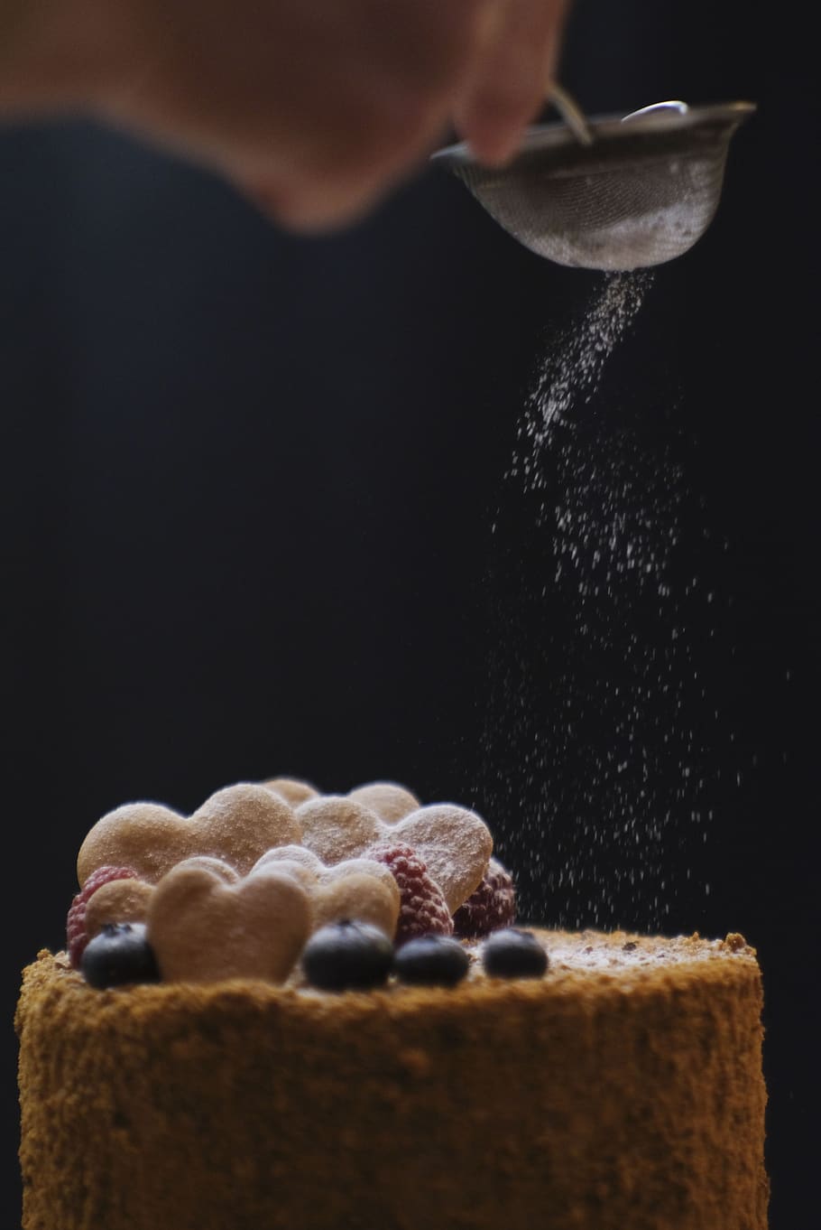 raspberries topped cake